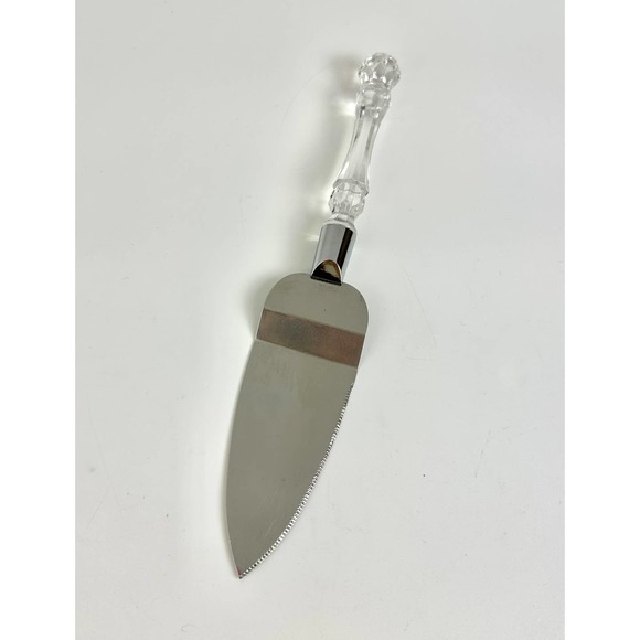 Clear Faceted Acrylic Cake Knife And Server Pretty Crystal Look Fancy Handles - Picture 5 of 12